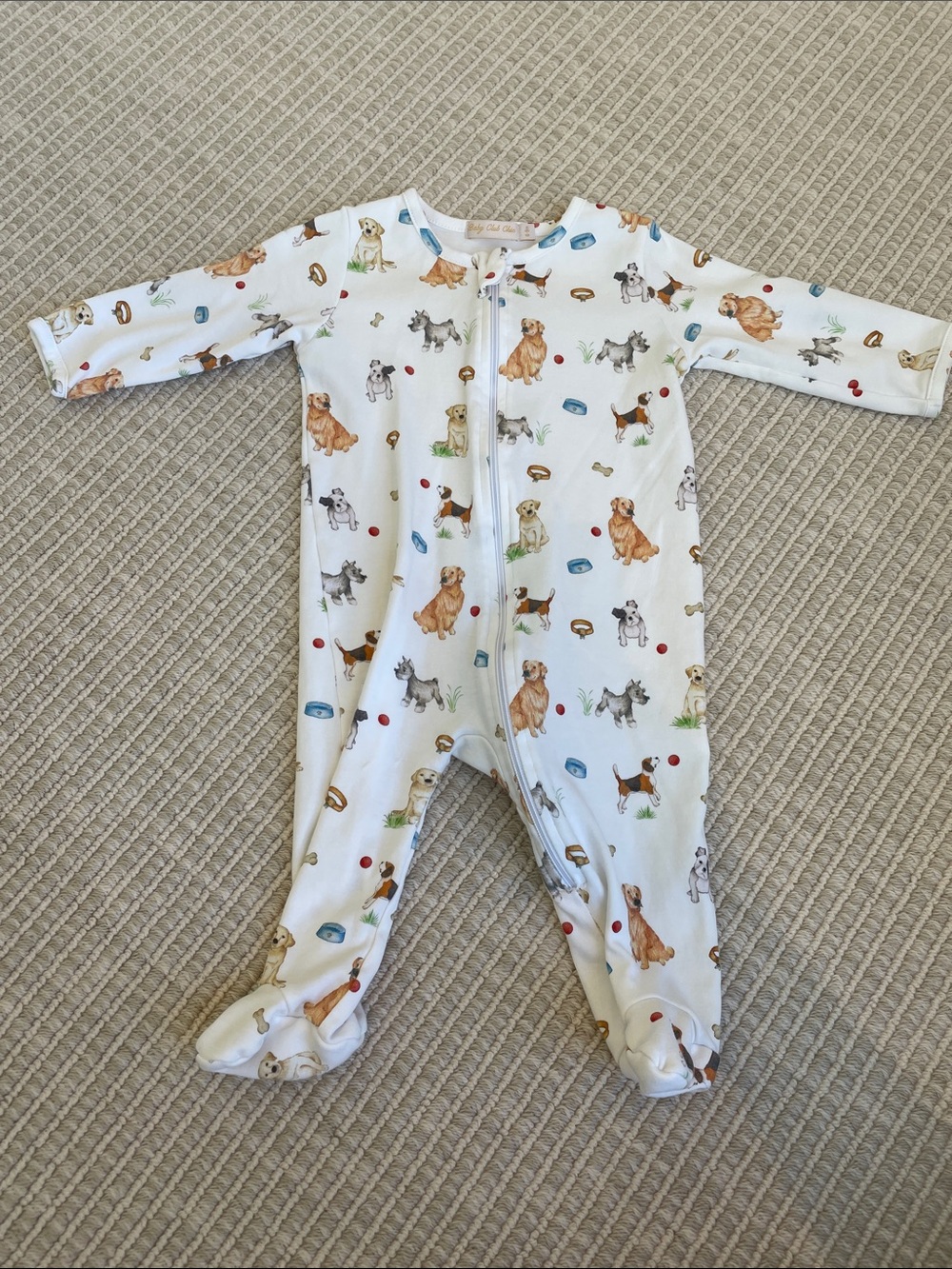 Baby Footed One-Piece Pajama - White with Puppy Print